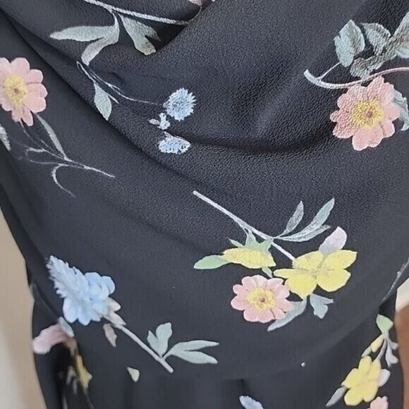 Atmosphere Midi Black Floral Short Sleeve Asymmetrical Dress Women's 10 - Picture 2 of 6